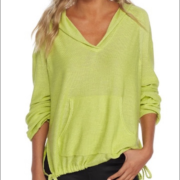 Free People Tops - Free People Lime Green Pull Over Hoodie Tassels M